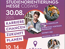 Plakat zur Berufs- und Studienorientierungsmesse Coswig mit jungen Menschen und Daten