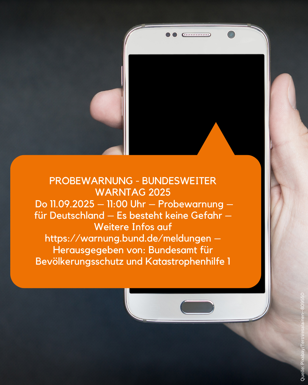Plakat mit Smartphone zum bundesweiten Warntag